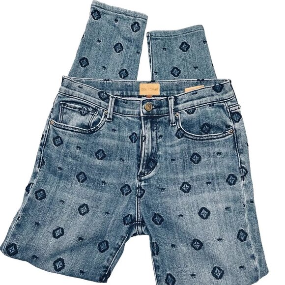 Driftwood Sundance Jackie Jean 27 Embroidered Diamond Blue Denim Skinny Straight - Picture 1 of 7